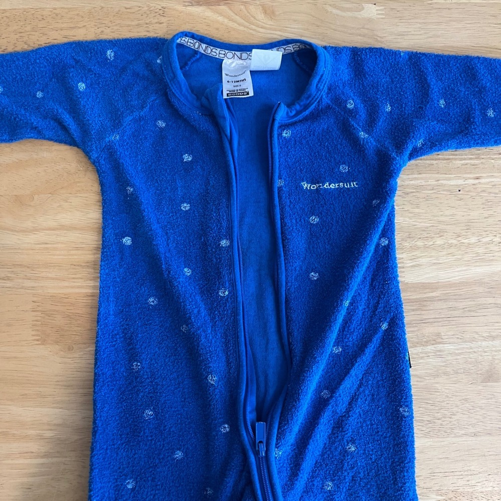 Bonds Wondersuit Blue Polka Dot Terry Cloth Zip Romper 6-12 Months Size 0